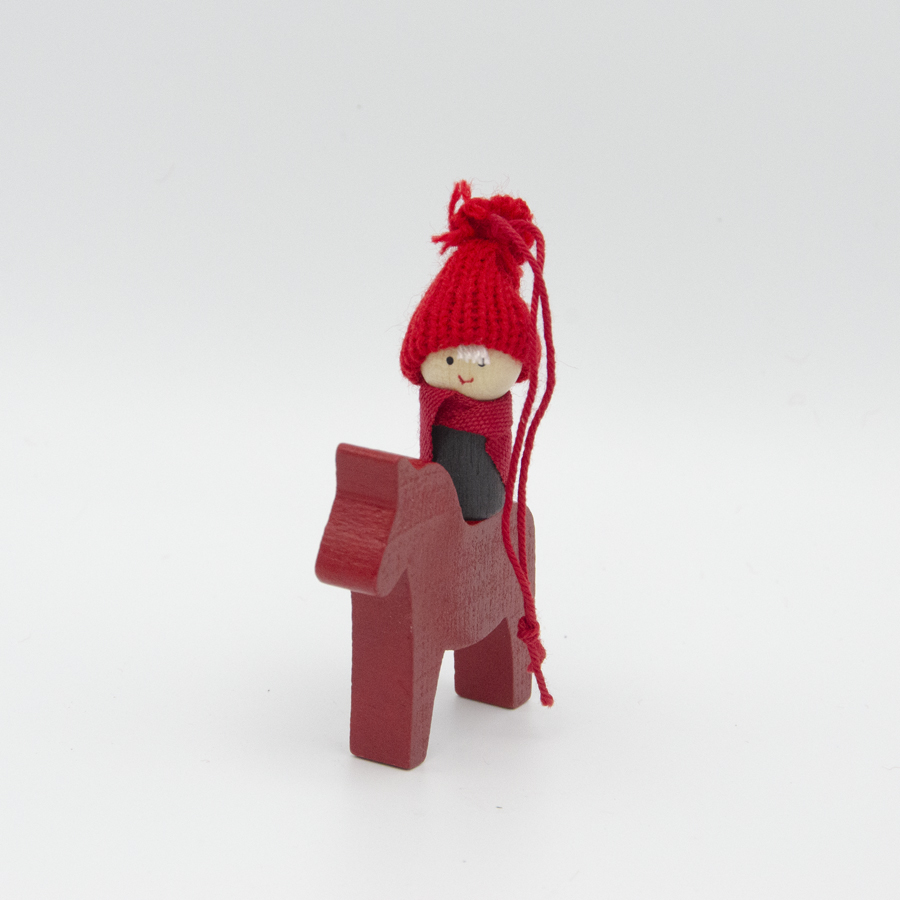 Dala horse with Tomte boy, ornament