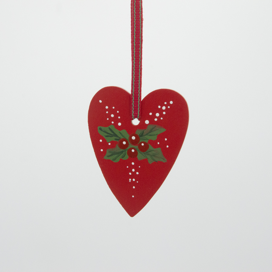 Painted heart with Holly ornament