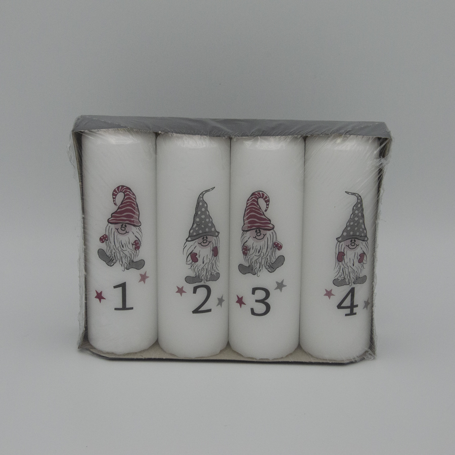 4 pc Adventslys, Tomte/nisse