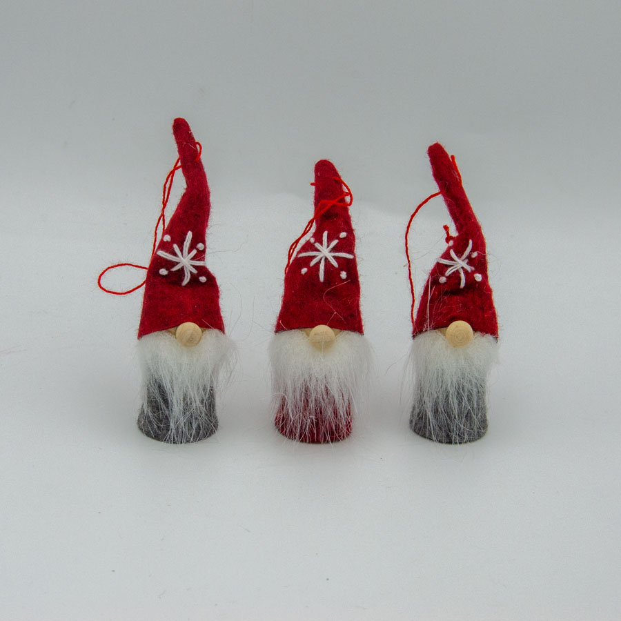 3 Red and gray Tomtar ornaments