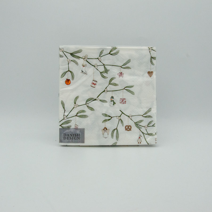 White mistletoe lunch napkin